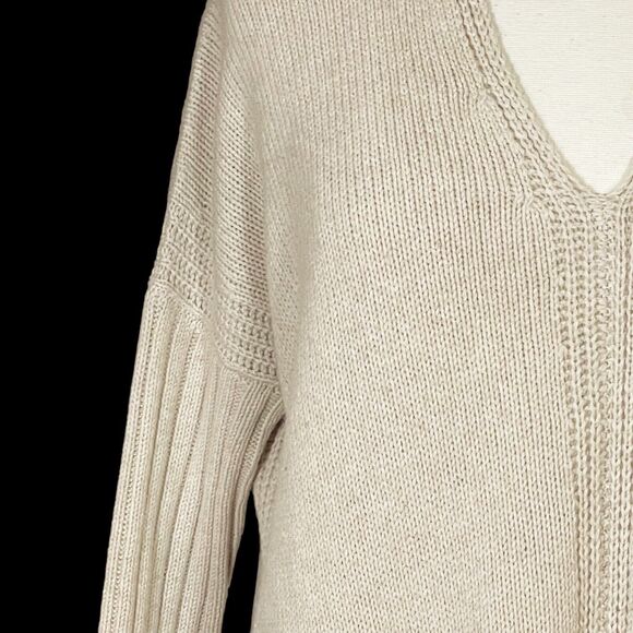 Vince Tunic Poncho Yak Sweater Sz XS Mix Ribbed 46 Bust Oversize Heather Oatmeal - Picture 7 of 13